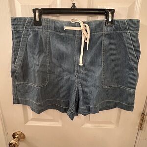 LOFT Blue Pinstripe Drawstring Bermuda Shorts